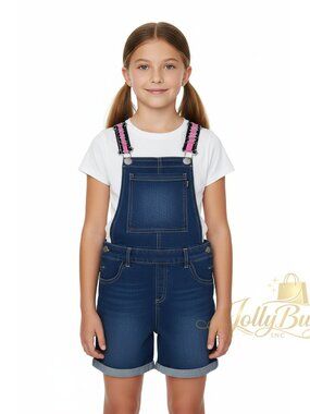 DKNY Girls Denim Shorts Overalls Stretch Jeans Jumpsuit Indigo Junior Size 10